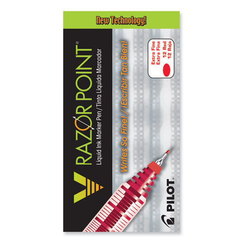 Image of Pilot® V Razor Point Liquid Ink Porous Point Pen, Stick, Extra-Fine 0.5 mm, Red Ink, Gray/Translucent Red Barrel, Dozen