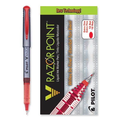 Image of Pilot® V Razor Point Liquid Ink Porous Point Pen, Stick, Extra-Fine 0.5 mm, Red Ink, Gray/Translucent Red Barrel, Dozen