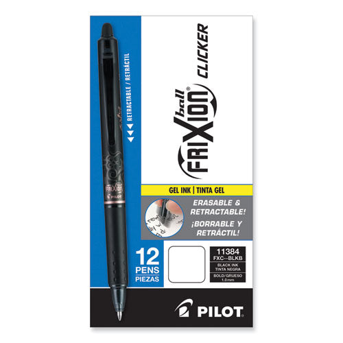Image of Pilot® Frixion Clicker Erasable Gel Pen, Retractable, Bold 1 Mm, Black Ink, Black Barrel, Dozen