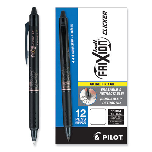 Image of Pilot® Frixion Clicker Erasable Gel Pen, Retractable, Bold 1 Mm, Black Ink, Black Barrel, Dozen