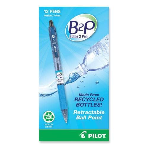 Image of Pilot® B2p Bottle-2-Pen Recycled Ballpoint Pen, Retractable, Medium 1 Mm, Black Ink, Translucent Blue Barrel, Dozen