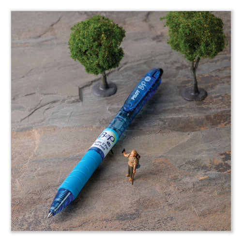 Image of Pilot® B2p Bottle-2-Pen Recycled Ballpoint Pen, Retractable, Medium 1 Mm, Black Ink, Translucent Blue Barrel, Dozen