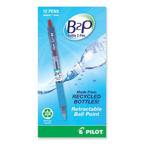 Image of Pilot® B2p Bottle-2-Pen Recycled Ballpoint Pen, Retractable, Medium 1 Mm, Red Ink, Translucent Blue Barrel, Dozen