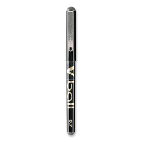 Image of Pilot® VBall Liquid Ink Rollerball Pen, Stick, Extra-Fine 0.5 mm, Black Ink, Black/Clear Barrel, Dozen