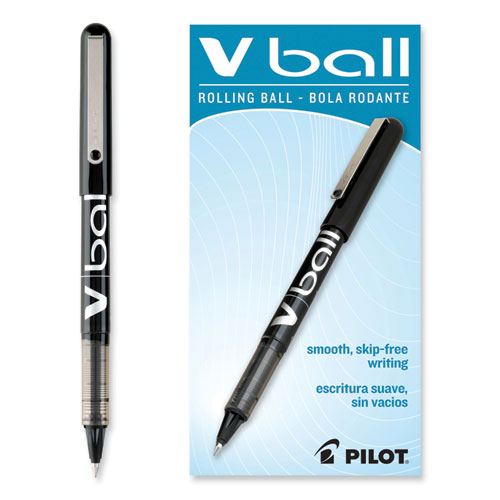 Image of Pilot® VBall Liquid Ink Rollerball Pen, Stick, Extra-Fine 0.5 mm, Black Ink, Black/Clear Barrel, Dozen