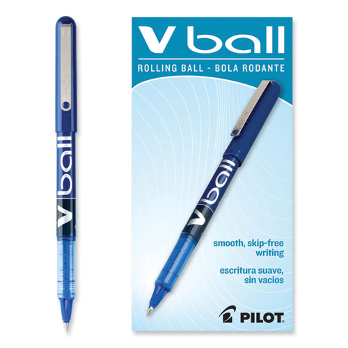Image of Pilot® VBall Liquid Ink Rollerball Pen, Stick, Extra-Fine 0.5 mm, Blue Ink, Blue/Clear Barrel, Dozen