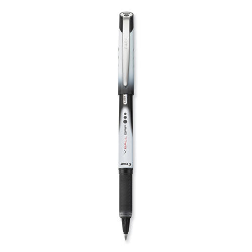 Image of Pilot® VBall Grip Liquid Ink Rollerball Pen, Stick, Extra-Fine 0.5 mm, Black Ink, Black/White Barrel, Dozen