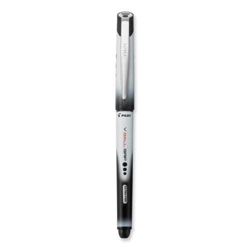 Image of Pilot® VBall Grip Liquid Ink Rollerball Pen, Stick, Extra-Fine 0.5 mm, Black Ink, Black/White Barrel, Dozen