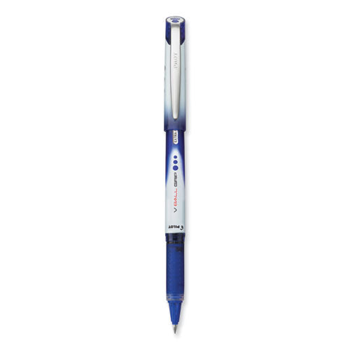 Image of Pilot® VBall Grip Liquid Ink Rollerball Pen, Stick, Extra-Fine 0.5 mm, Blue Ink, Blue/White Barrel, Dozen