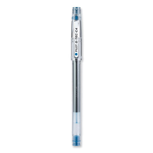 Image of Pilot® G-TEC-C Ultra Gel Pen, Stick, Ultra-Fine 0.4 mm, Blue Ink, Clear/Blue Barrel, Dozen