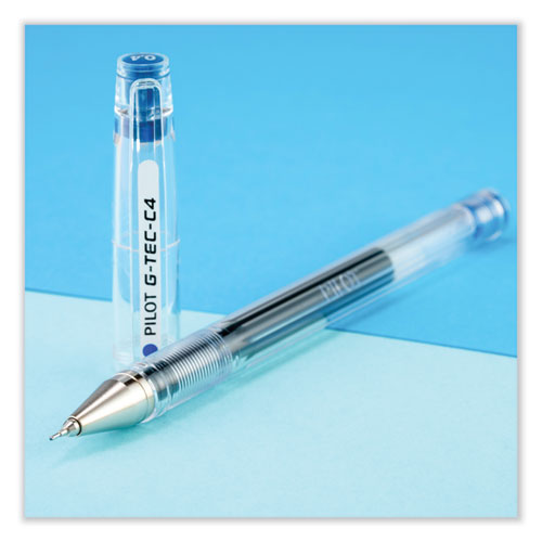 Image of Pilot® G-TEC-C Ultra Gel Pen, Stick, Ultra-Fine 0.4 mm, Blue Ink, Clear/Blue Barrel, Dozen