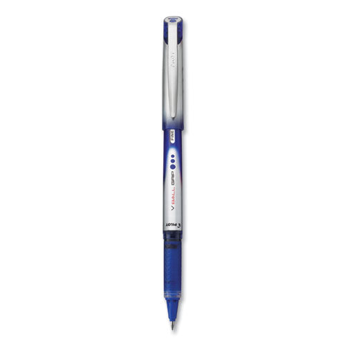 Image of Pilot® VBall Grip Liquid Ink Rollerball Pen, Stick, Fine 0.7 mm, Blue Ink, Blue/Silver Barrel, Dozen