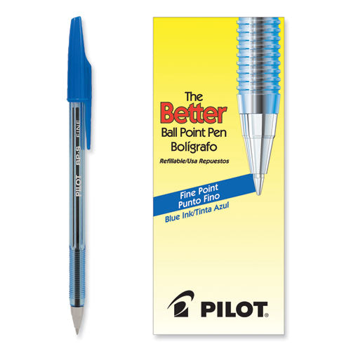 Image of Pilot® Better Ballpoint Pen, Stick, Fine 0.7 Mm, Blue Ink, Translucent Blue Barrel, Dozen