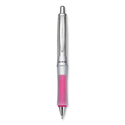 Image of Pilot® Dr. Grip Center of Gravity Ballpoint Pen, Retractable, Medium 1 mm, Black Ink, Silver/Pink Barrel