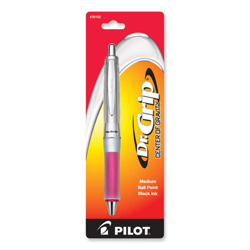 Image of Pilot® Dr. Grip Center of Gravity Ballpoint Pen, Retractable, Medium 1 mm, Black Ink, Silver/Pink Barrel