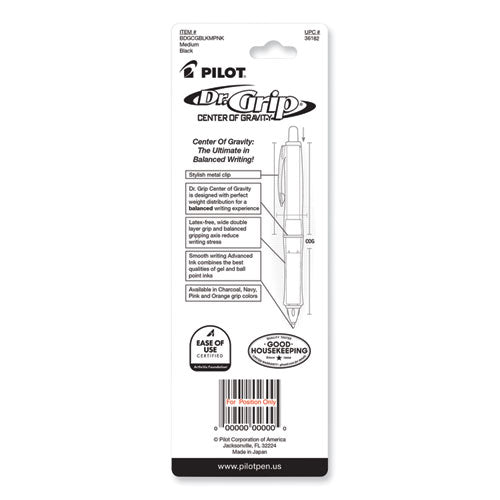 Image of Pilot® Dr. Grip Center of Gravity Ballpoint Pen, Retractable, Medium 1 mm, Black Ink, Silver/Pink Barrel