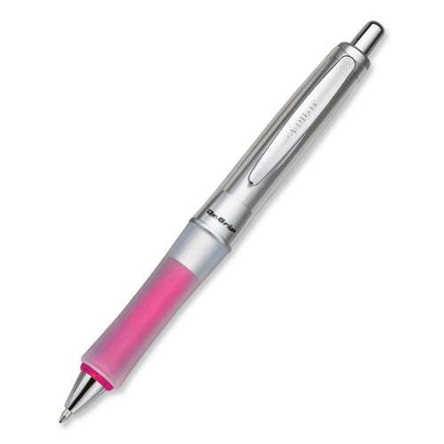 Image of Pilot® Dr. Grip Center of Gravity Ballpoint Pen, Retractable, Medium 1 mm, Black Ink, Silver/Pink Barrel