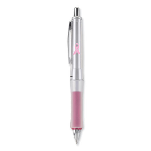 Image of Pilot® Dr. Grip Center of Gravity Breast Cancer Awareness Ballpoint Pen, Retractable, Medium 1 mm, Black Ink, Silver/Pink Barrel