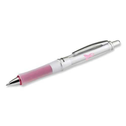 Image of Pilot® Dr. Grip Center of Gravity Breast Cancer Awareness Ballpoint Pen, Retractable, Medium 1 mm, Black Ink, Silver/Pink Barrel