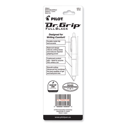 Image of Pilot® Dr. Grip Fullblack Advanced Ink Ballpoint Pen, Retractable, Medium 1 Mm, Black Ink, Black Barrel