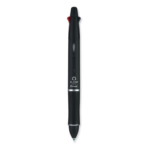 Image of Pilot® Dr. Grip 4 + 1 Multi-Color Ballpoint Pen/Pencil, Retractable, 0.7mm Pen/0.5mm Pencil, Black/Blue/Green/Red Ink, Black Barrel