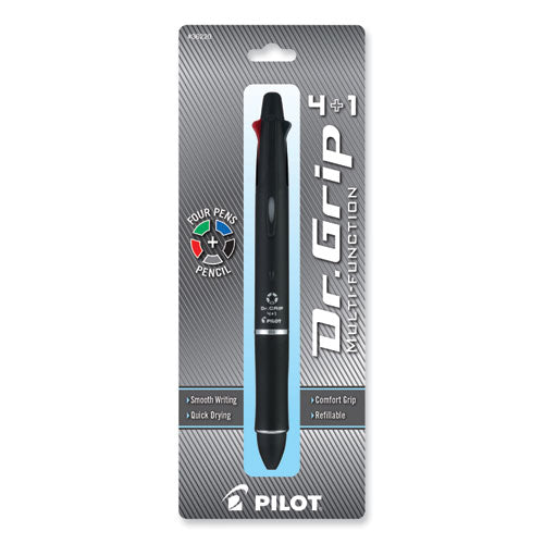 Image of Pilot® Dr. Grip 4 + 1 Multi-Color Ballpoint Pen/Pencil, Retractable, 0.7mm Pen/0.5mm Pencil, Black/Blue/Green/Red Ink, Black Barrel