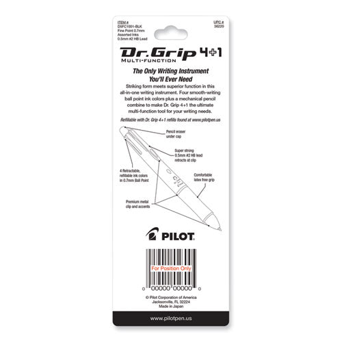 Image of Pilot® Dr. Grip 4 + 1 Multi-Color Ballpoint Pen/Pencil, Retractable, 0.7mm Pen/0.5mm Pencil, Black/Blue/Green/Red Ink, Black Barrel