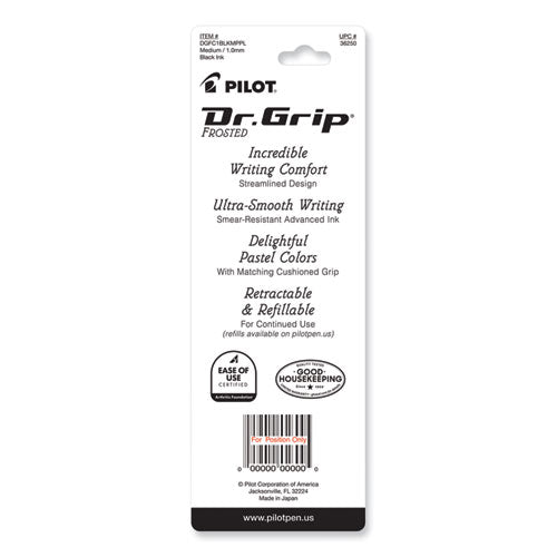 Image of Pilot® Dr. Grip Frosted Advanced Ink Ballpoint Pen, Retractable, Medium 1 Mm, Black Ink, Purple Barrel