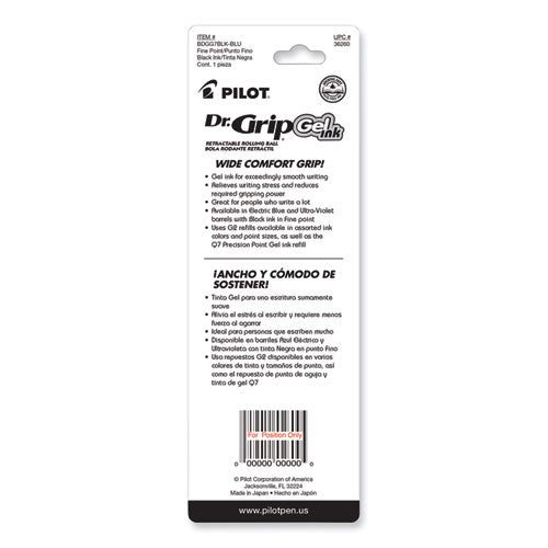 Image of Pilot® Dr. Grip Gel Pen, Retractable, Fine 0.7 mm, Black Ink, Translucent Blue Barrel