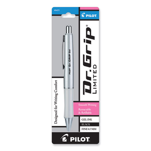 Image of Pilot® Dr. Grip Limited Gel Pen, Retractable, Fine 0.7 Mm, Black Ink, Platinum Barrel