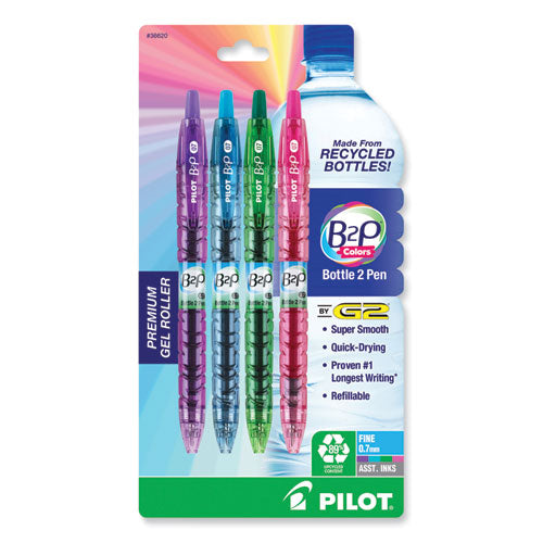 Image of Pilot® B2p Bottle-2-Pen Recycled Gel Pen, Retractable, Fine 0.7 Mm, Assorted Ink And Barrel Colors, 4/pack