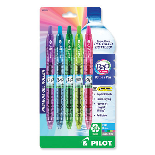 Image of Pilot® B2p Bottle-2-Pen Recycled Gel Pen, Retractable, Fine 0.7 Mm, Assorted Ink And Barrel Colors, 5/pack