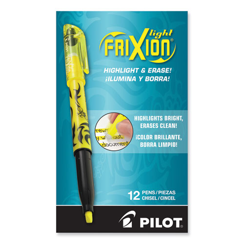 Image of Pilot® Frixion Light Erasable Highlighter, Yellow Ink, Chisel Tip, Yellow/black Barrel, Dozen