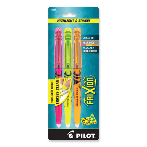 Image of Pilot® Frixion Light Erasable Highlighter, Assorted Ink Colors, Chisel Tip, Assorted Barrel Colors, 3/pack