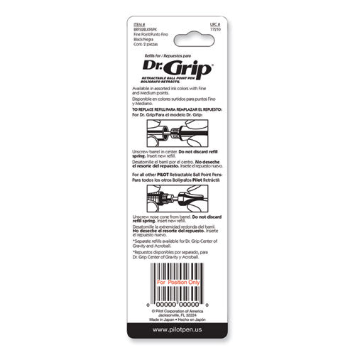 Image of Pilot® Refill For Dr. Grip, Easytouch, The Better, B2p And Rex Grip Begreen Ballpoint Pens, Fine Conical Tip, Black Ink, 2/pack