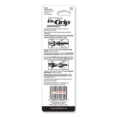 Image of Pilot® Refill For Dr. Grip, Easytouch, The Better, B2p And Rex Grip Begreen Ballpoint Pens, Medium Conical Tip, Blue Ink, 2/pack