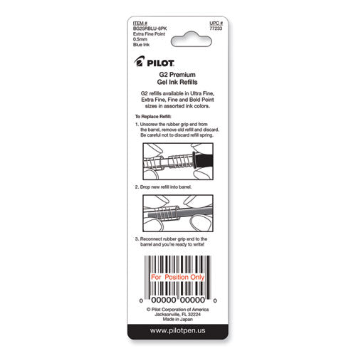 Image of Pilot® Refill For Pilot B2p, Dr Grip, G2, G6, Mr Metropolitan, Precise Begreen And Q7 Gel Pens, Extra-Fine Tip, Blue Ink, 2/pack