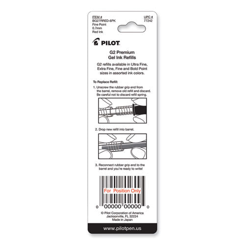 Image of Pilot® Refill For Pilot B2p, Dr Grip, G2, G6, Mr Metropolitan, Precise Begreen And Q7 Gel Pens, Fine Tip, Red Ink, 2/pack