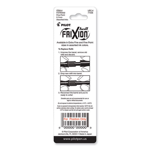 Image of Pilot® Refill For Pilot Frixion Erasable, Frixion Ball, Frixion Clicker And Frixion Lx Gel Ink Pens, Fine Tip, Assorted Ink, 3/pack