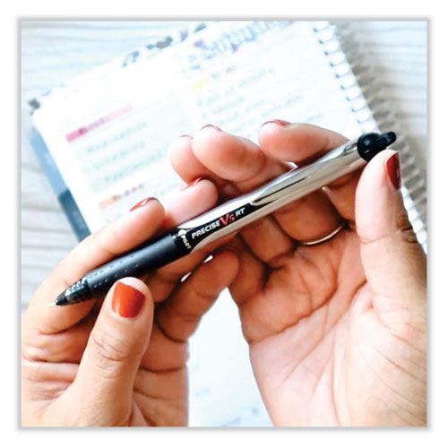 Image of Pilot® Precise V5RT Rollerball Pen, Retractable, Extra-Fine 0.5 mm, Black Ink, Black Barrel, 30/Pack