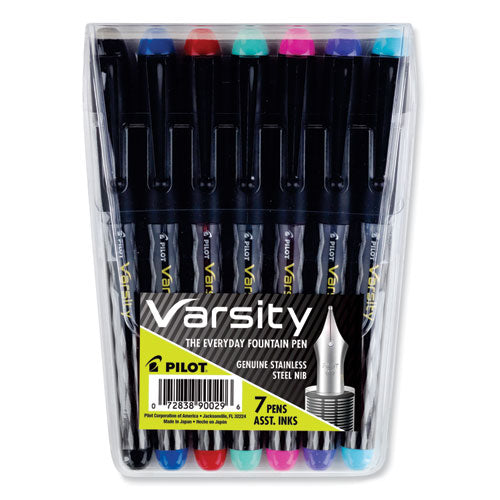 Image of Pilot® Varsity Fountain Pen, Medium 1 mm, Assorted Ink and Barrel Colors, 7/Pack