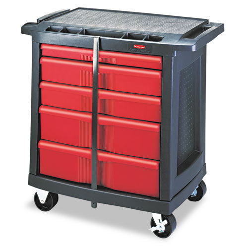 Image of Rubbermaid® Commercial Five-Drawer Mobile Workcenter, 32.63w x 19.9d x 33.5h, Black Plastic Top