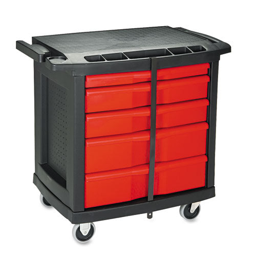 Image of Rubbermaid® Commercial Five-Drawer Mobile Workcenter, 32.63w x 19.9d x 33.5h, Black Plastic Top
