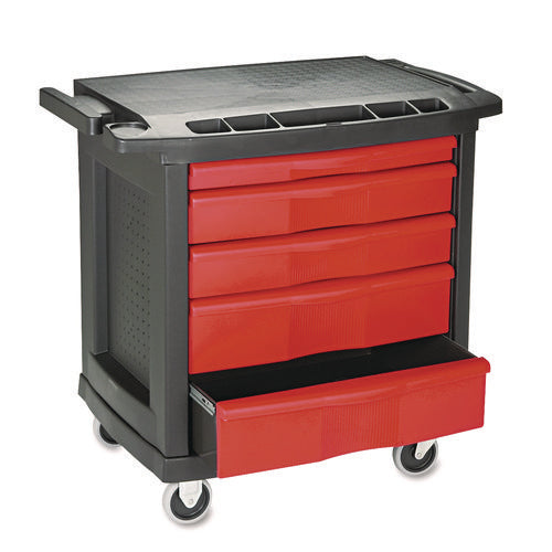 Image of Rubbermaid® Commercial Five-Drawer Mobile Workcenter, 32.63w x 19.9d x 33.5h, Black Plastic Top