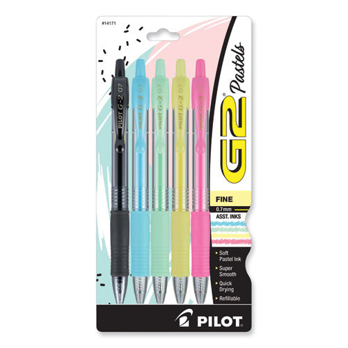 Image of Pilot® G2 Pastel Gel Pen, Retractable, Fine 0.7 Mm, Assorted Pastel Ink And Barrel Colors, 5/pack