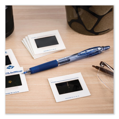Image of Pilot® Precise Gel BeGreen Gel Pen, Retractable, Fine 0.7 mm, Blue Ink, Translucent Blue Barrel, Dozen