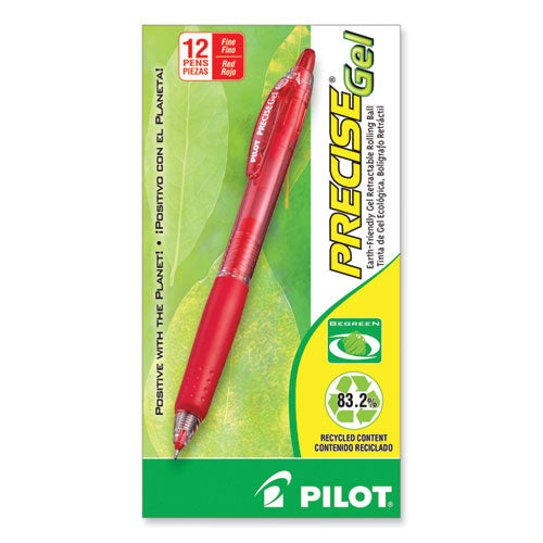 Image of Pilot® Precise Gel BeGreen Gel Pen, Retractable, Fine 0.7 mm, Red Ink, Translucent Red Barrel, Dozen