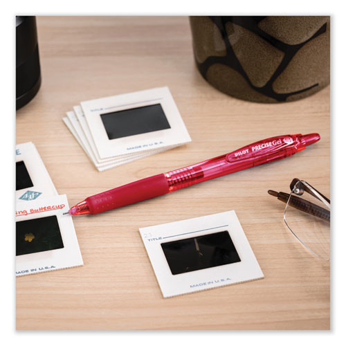 Image of Pilot® Precise Gel BeGreen Gel Pen, Retractable, Fine 0.7 mm, Red Ink, Translucent Red Barrel, Dozen