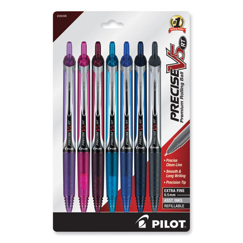 Image of Pilot® Precise V5RT Rollerball Pen, Retractable, Extra-Fine 0.5 mm, Assorted Ink and Barrel Colors, 7/Pack