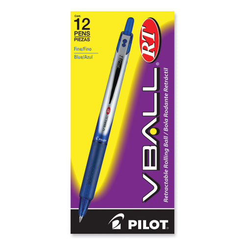 Image of Pilot® VBall RT Liquid Ink Rollerball Pen, Retractable, Fine 0.7 mm, Blue Ink, Blue/White Barrel